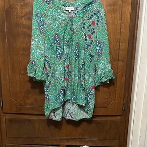Rachel Zoe Boho Green Floral Tie-Front Tunic